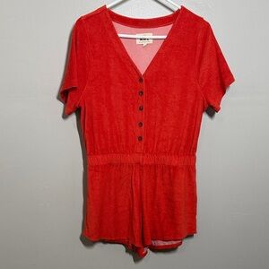 Madewell Red Short-Sleeve V-Neck Terry Romper